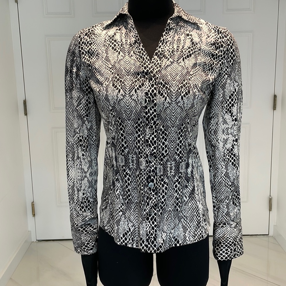 Calvin Klein black and white python print woven shirt